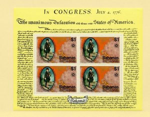 BAHAMAS US DECLARATION OF INDEPENDENCE SCOTT#392A  SOUVENIR SHEET MINT NH