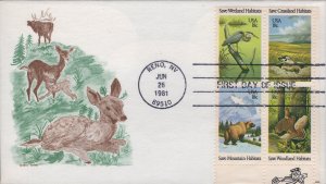 Sandra Haimerl FDC for the 1981 Wildlife Habitats Issue -  Zip Block of 4