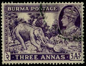 BURMA SG26, 3a dull violet, FINE USED. 