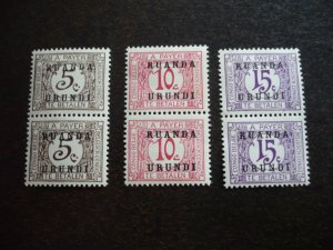 Stamps - Ruanda-Urundi - Scott# J1-J3 - MN Hinged Part Set of 3 Stamps in Pairs