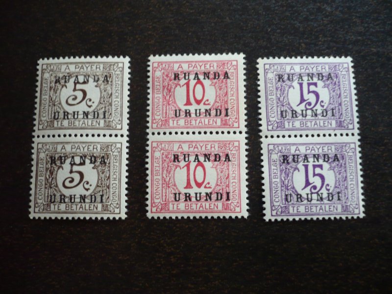 Stamps - Ruanda-Urundi - Scott# J1-J3 - MN Hinged Part Set of 3 Stamps in Pairs