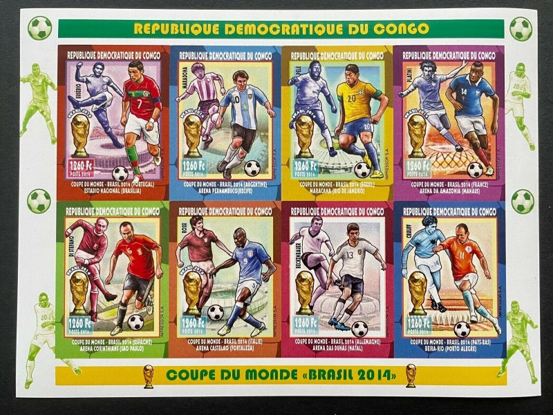 Football Worldcup Brazil 2014 Congo Imperf Stamps Set -