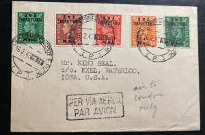 1948 Tripolitania British Agencies Airmail  cover to Waterloo IA Usa Overprints
