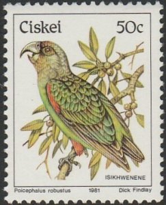 South Africa-Ciskei #25 1981 50c Brown-necked Parrot MNH.