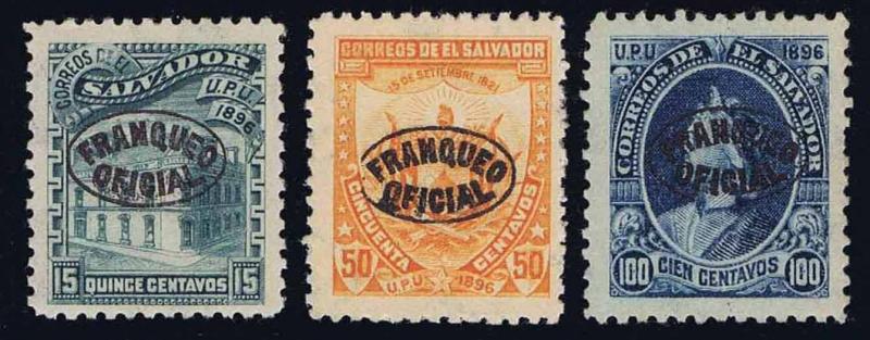 1896 EL SALVADOR #O19 & O23-24 OFFICIALS - MOGH - VF - CV $77.50 (E#1118)