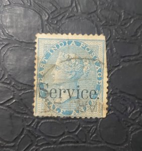 India 1866-72 Queen Victoria 1/2 Anna Blue Overprint Service SG#O6 WMK