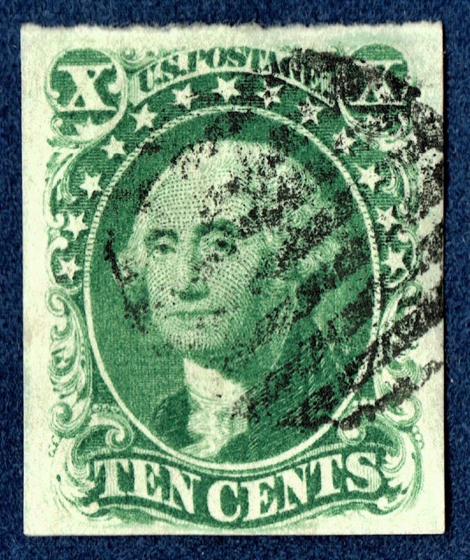 [st1619] 1855 Scott#15 used 10¢ green cv:$140
