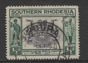 Southern Rhodesia- Scott 56- Seal of BSA -1940 - FU - Single 1/2d Stamp