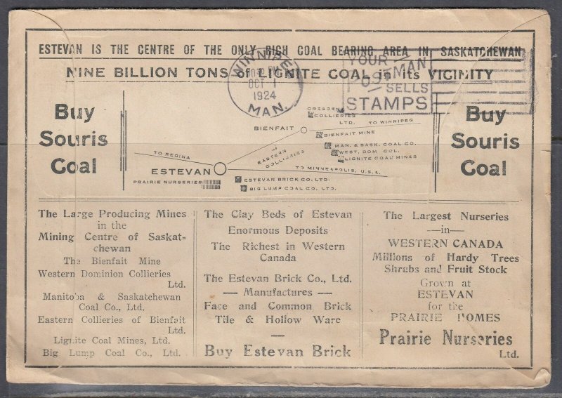 Canada FFC - Oct 1, 1924 Estevan, SK - Winnipeg, MB