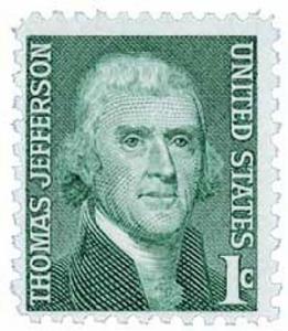 US Stamp #1278 – 1968 1c Thomas Jefferson - Used Postmarked stamps.