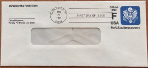 US #UO83 Unused Window Envelope First Day Cover Official Mail 1/22/1991 L42