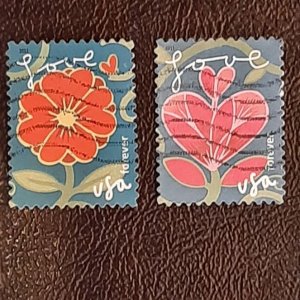 US Scott # 4531-4532; Two used (44c) forever Love Garden;2011; VF centr