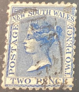 New South Wales #53f used 1871 2p Prussian blue 11x12