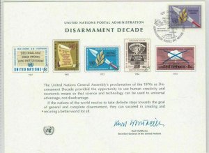 u.n. disarmament decade signed souvenir card  ref 7781