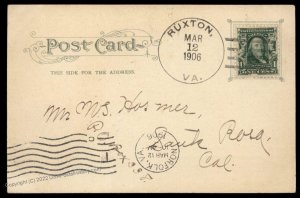 Virginia 1906 Ruxton VA DPO Open 1905-07 Helbock R6 Cover Santa Rosa CA No 92506