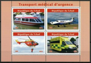 Chad 2019 MNH Medical Transport Helicopters Ambulance 4v M/S II Aviation Stamps