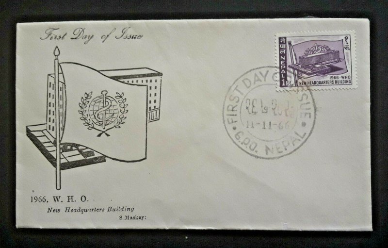 1966 Nepal WHO Headquarters Building First Day Illustrated Cover