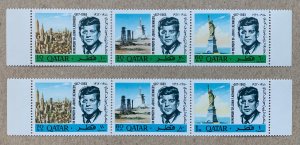 Qatar 1966 JFK Kennedy in strips, MNH. Scott 102-102A CV $11.00. Mi 128-133A €20