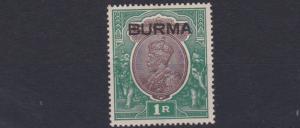 BURMA  1937   S G 13  1R CHOCOLATE  & GREEN    MH  CAT £70 