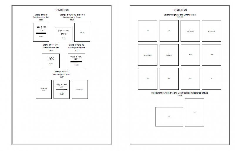 PRINTED HONDURAS [CLASS.] 1865-1940 STAMP ALBUM PAGES (48 pages)