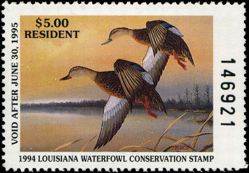 LOUISIANA #6 1994 STATE DUCK STAMP MOTTLED DUCK By Don Edwards