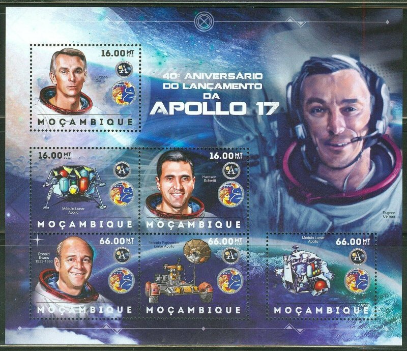 MOZAMBIQUE 2012  40th ANNIVERSARY OF APOLLO 17 SHEET NH