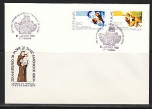 Portugal, Scott cat. 1508-1509. St. Anthony issue. First day cover. ^