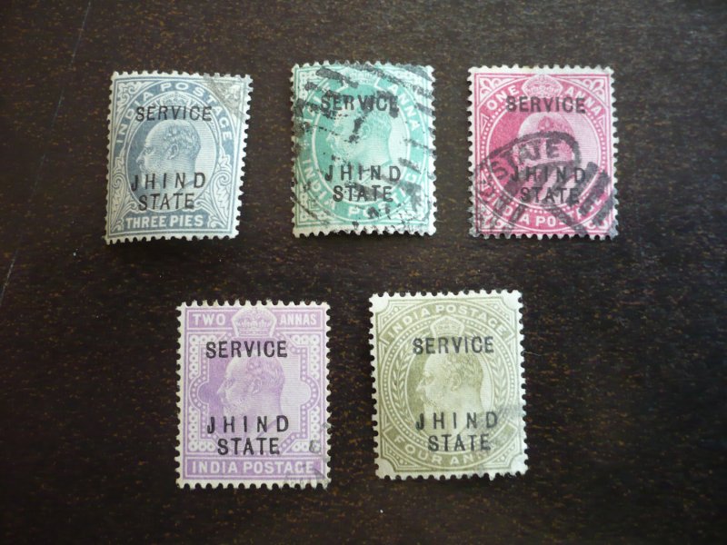 Stamps-Indian Convention State Jhind-Scott#O16-O20-Used Part Set of 5 Stamps
