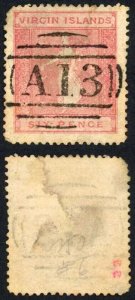 Virgin Islands 1867-70 SG.13 6d dull rose no wmk P15 greyish paper used