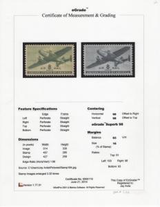 US Air Mail Scott. C26 M/N/H Transport Plane 1944 eGrade Certificate Superb 98