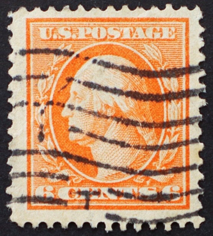 U.S. Used #379 6c Washington, Jumbo. T Wave Cancel. Vivid Color