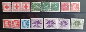 Sweden 1945 year set cpl including all pairs. MNH