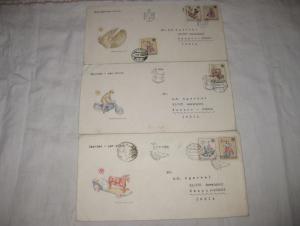 Czechoslovakia 1986 Toys UNICEF Child Survival set of 3 FDCs to India # 18500