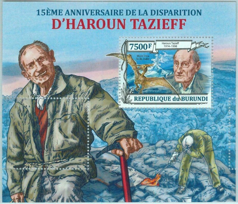 A1483 - BURUNDI, ERROR, МISPERF Souvenir s: 2013 H. Tazieff, Volcanos, Dinosaurs