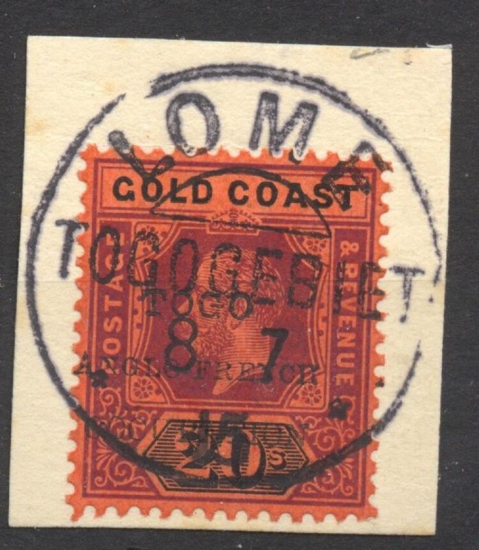 Togo 1915, British Occupation, 20 sh Variety (small F) used on piece, superb