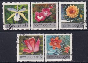 Russia 1969 Sc 3596-3600 Lily Orchid Dahlia Gladioli Botanical Gardens Stamp CTO