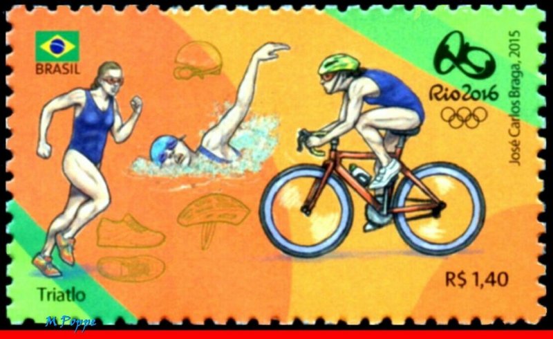 E17 BRAZIL 2015 OLYMPIC GAMES, RIO 2016, TRIATHLON, STAMPS 2nd & 4th SHEET, MNH