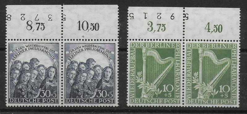 Germany Berlin 1950 ,2 Pairs with Numbered Tabs,Sc # 9NB4-N9B5,VF MNH** V€400