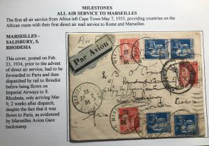 1934 Marseille France First Flight Airmail Cover FFC To Salisbury S Rhodesia