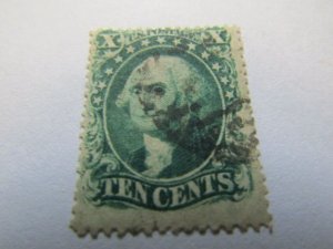 US Stamps,Sc.#33 USED 10 Cent green Washington Type III 1857 with R.Doporto Cert
