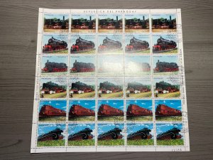 (XL) PARAGUAY 1985 : Sc# 2150 LOCOMOTIVES - VFU STRIP OF 6 IN FULL SHEETS (4x)