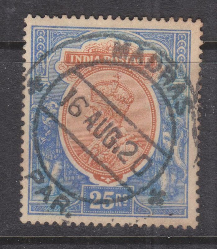 INDIA, 1913 KGV, Star Watermark, 25r. Orange & Blue, used, toning.