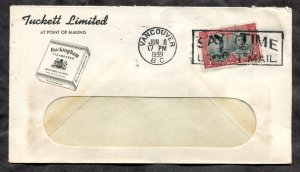 d29 - Canada Vancouver 1939 Slogan on Cigarettes Advertising Cover