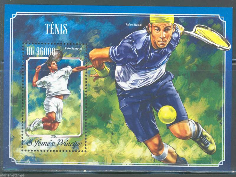 SAO TOME   2015 TENNIS SOUVENIR SHEET WITH PETE SAMPRAS & RAFAEL NADAL MINT NH