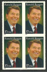 US #3897, Reagan, Block of 4, MNH*-