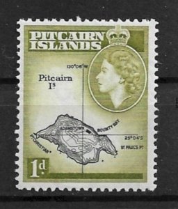 1957 Pitcairn Islands Sc21 1d Map MNH