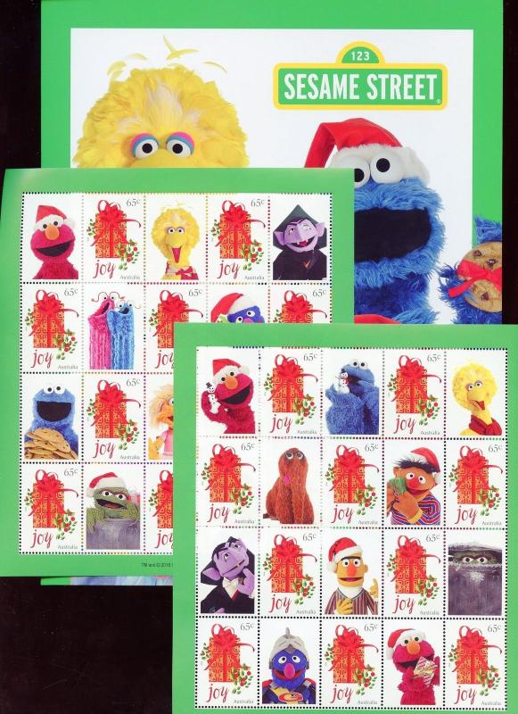 AUSTRALIA 2016 SESAME STREET  SET OF TWO PERSONALIZED SHEEETS MINT NH
