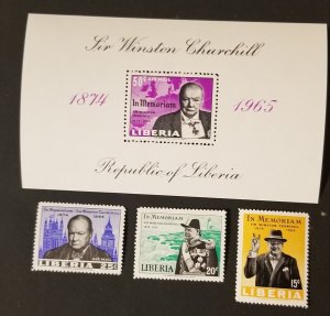 LIBERIA 1966 Winston Churchill Souvenir Sheet and Stamp Lot MINT MNH OG z8237