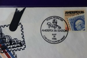 US sc#2145 AMERIPEX 86 1986 Philatelic expo hand drawn Cachet RH art signed Hule