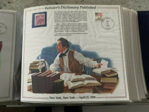 the history of American stamp panel: Webster's Dictionary Published